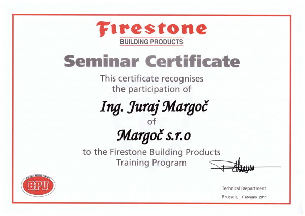 Firestone epdm certifikát